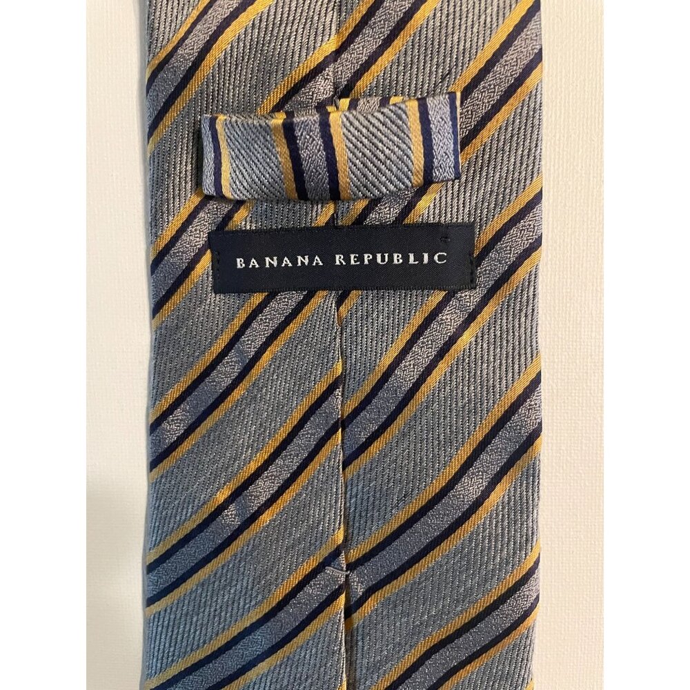 Banana Republic Blue and Gold Stripe Tie, 100% Silk Made in Turkey  # 1879